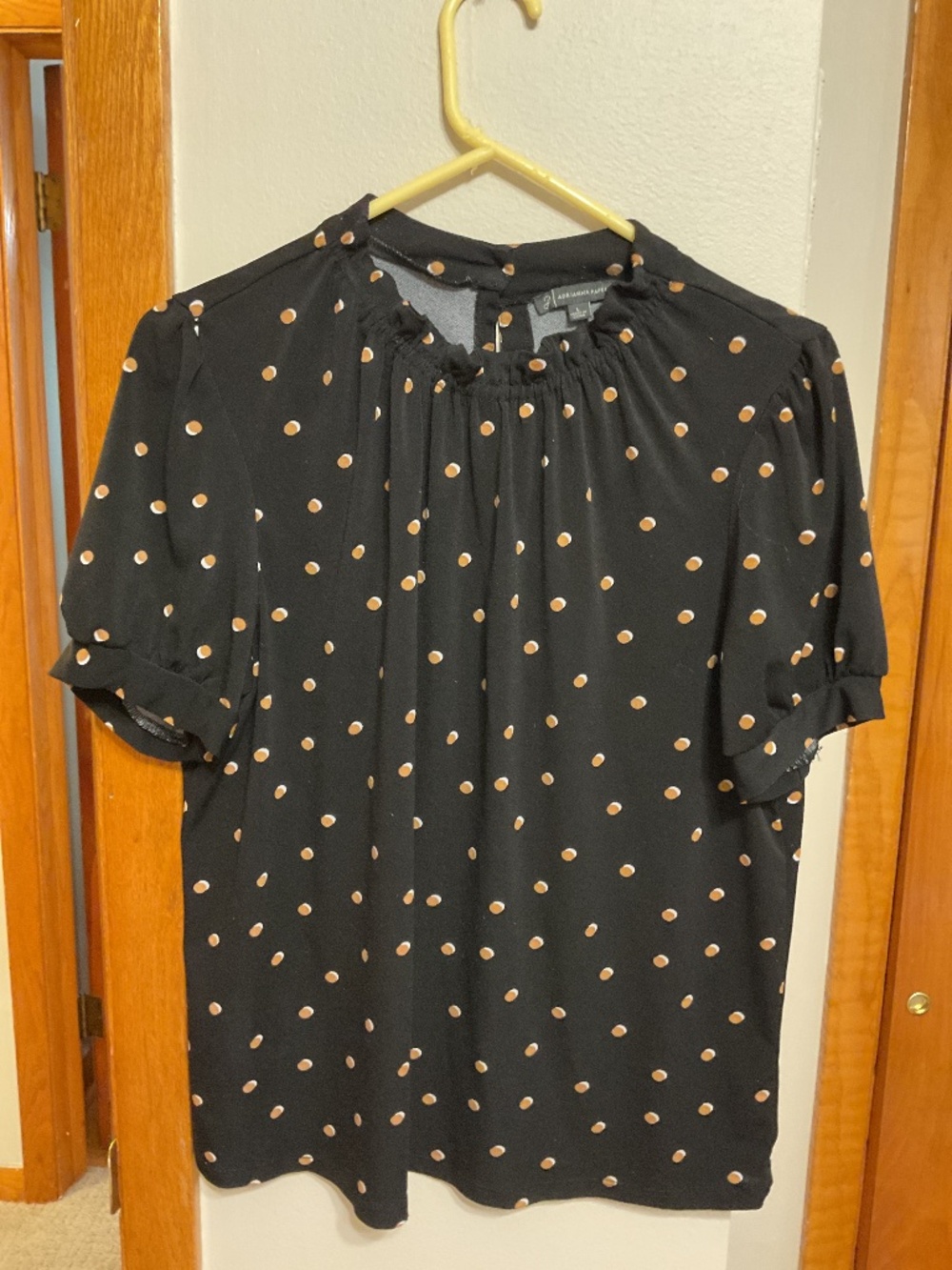 Adrianna Patel Black blouse with tan dots